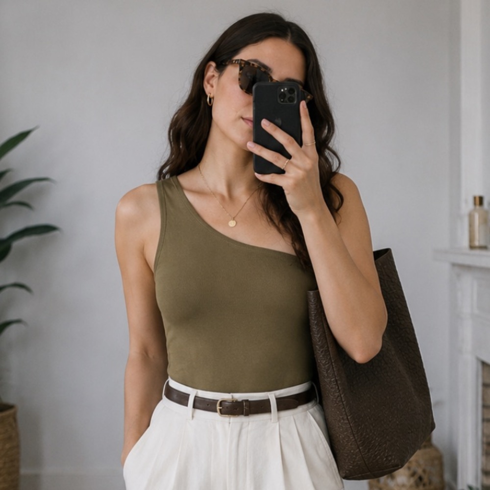 Intimately Free People Olive Green One-Shoulder Bodysuit